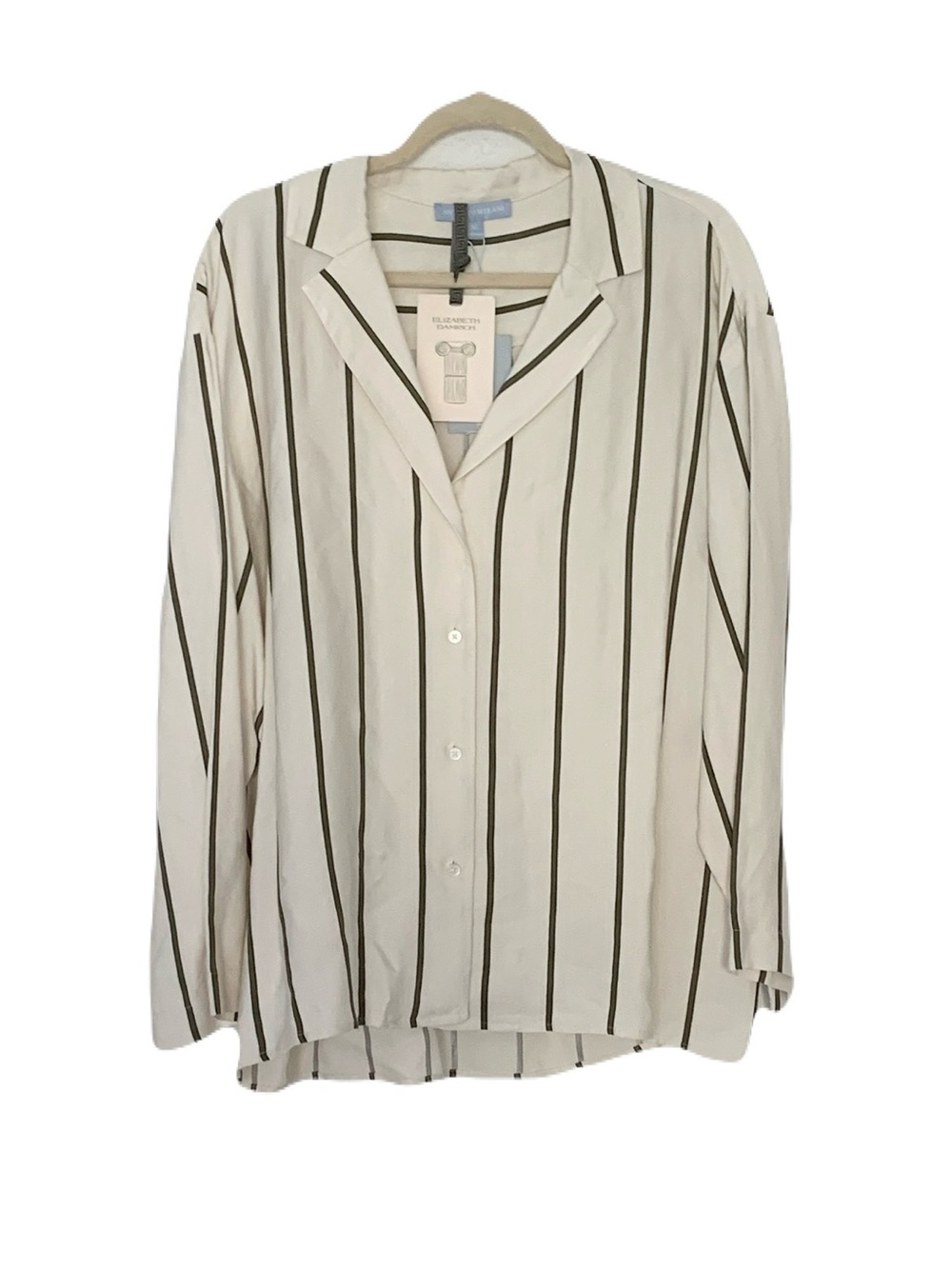 Elizabeth Damrich x Antonio Melani XL Cream Olive Button-Down Top Preppy Coastal